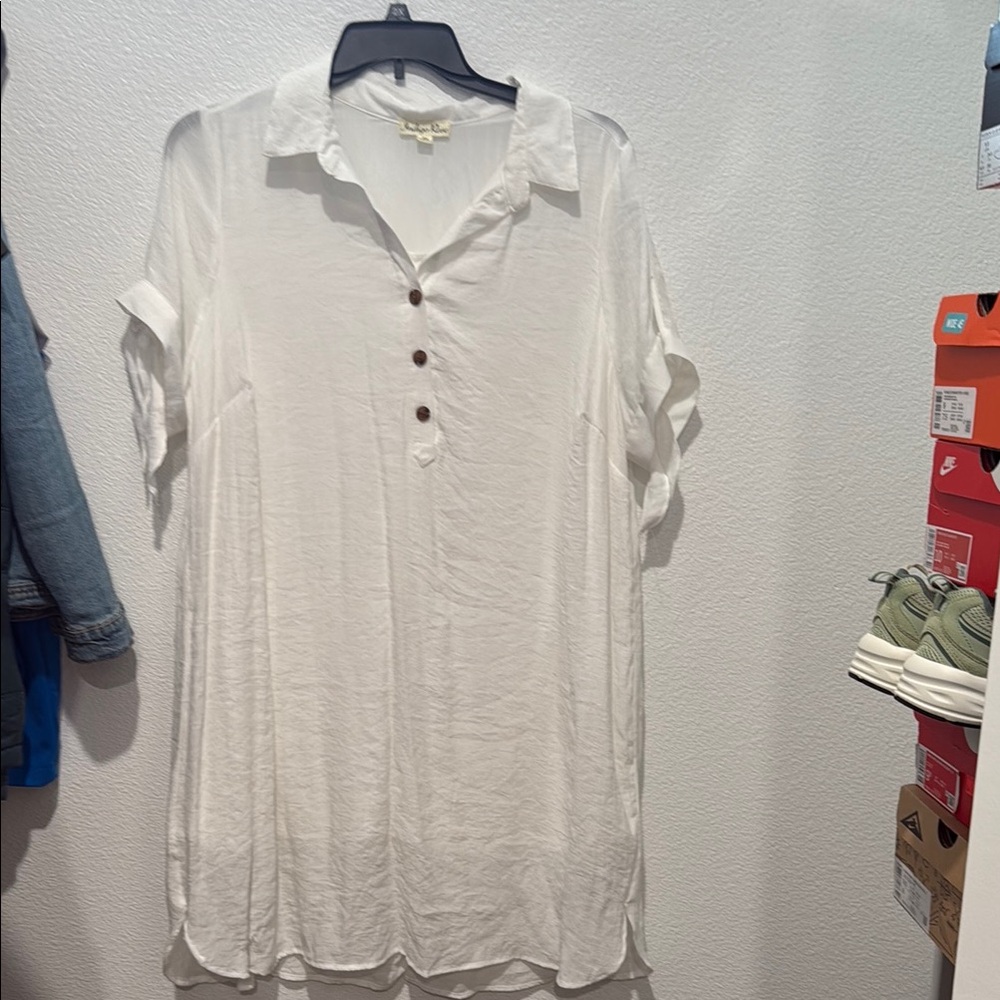 Elegant White Button-Down Shirt Dress